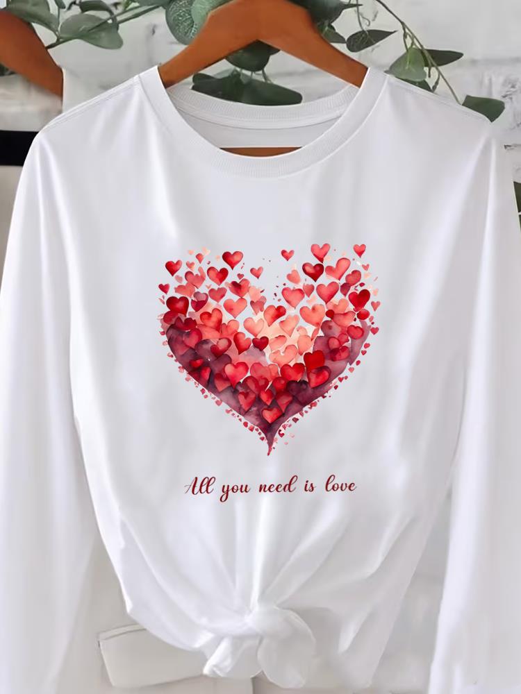 (Asian Size) Flower Trend Cute Graphic Tee O-neck Print T Shirt Casual Clothing Women Autumn Winter Spring Fashion Top Long Sleeve T-shirts