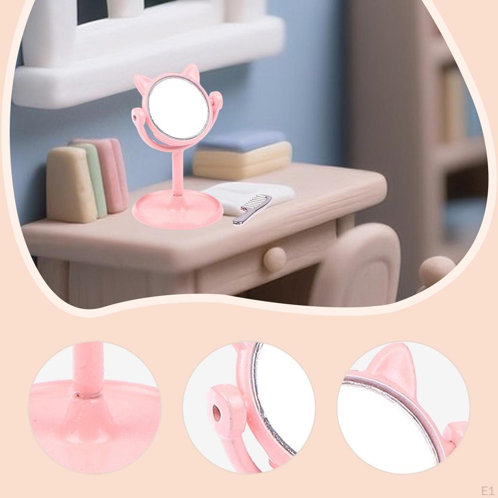Doll Miniature Mirror Set, Desk Mirror, Rotating Head, Alloy Material, Suitable for