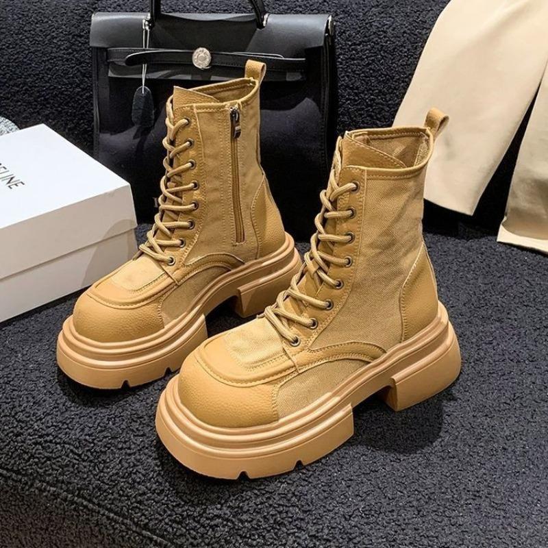 

Frosted leather women s autumn new thick heel short boots retro platform Martin boots 40 жёлтый