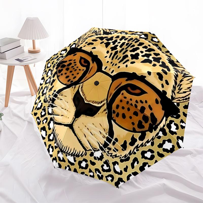 1pc Leopard Print Automatic Folding Umbrella - Compact 8-Rib Design, Durable Plastic & Iron, Lightweight for Outdoor Daily Use312
