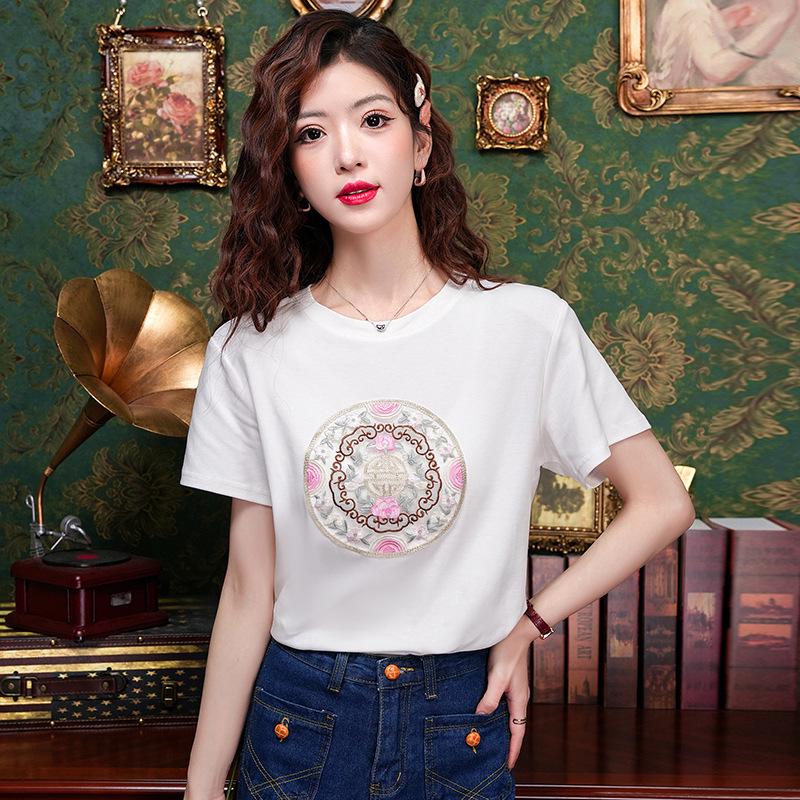 Women's Summer 2024 Chinese Style Cotton T-Shirt: Trendy Short Sleeve Top