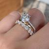 3pcs Set Luxury Temperament Five-claw Inlaid Crystal Zircon Ring for Women Bride Wedding Fashion Charm Jewelry Sets Accessories
