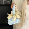 Floral Trim Flower Drawstring Crossbody Bag Flower Pendant Canvas Shoulder Bag  Vacation