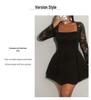 2025 Plus Size Sexy Lace Patchwork Long Sleeve Low-Cut Dress for Women