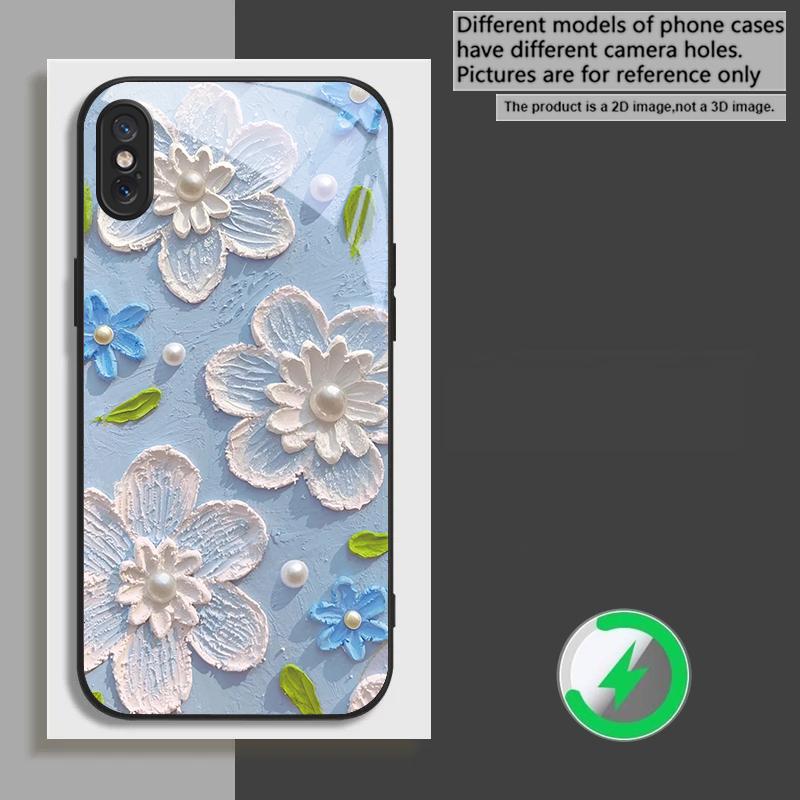 

Крем-белый с лепестками чехол для iPhone 17 Pro Max 16E 15 Pro 14 13 Plus 12 mini 11 XR Xs 7 8 16 Air черный Стеклянный чехол для телефона iPhone Air