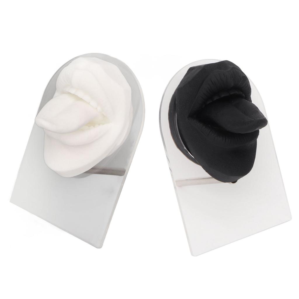 2 Pcs Silicone Tongue Mouth Model Black and White High Simulation Reusable Human Tongue Mouth Mold