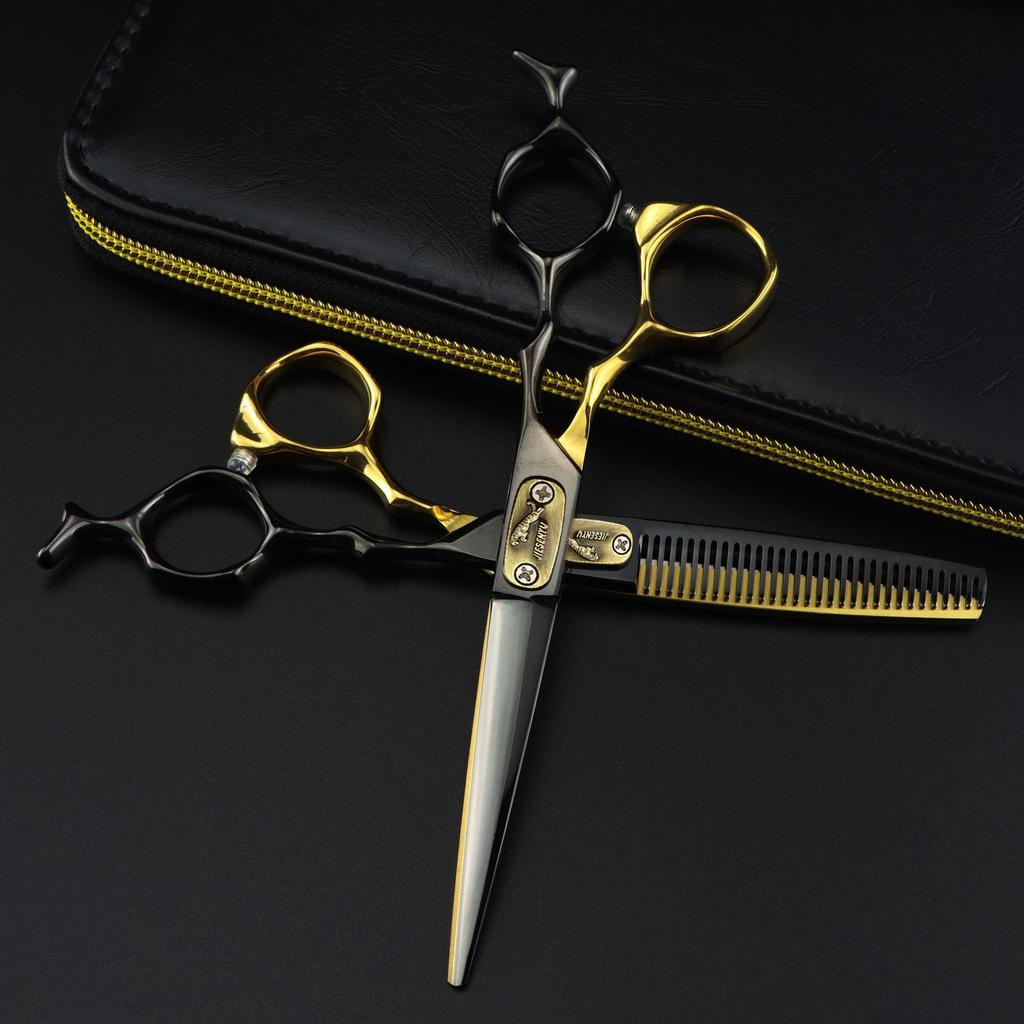 6.0 Inch Black And Gold, Leopard, Personalized, Hair Scissors, Hair Scissors, Flat Scissors, Bangs Scissors