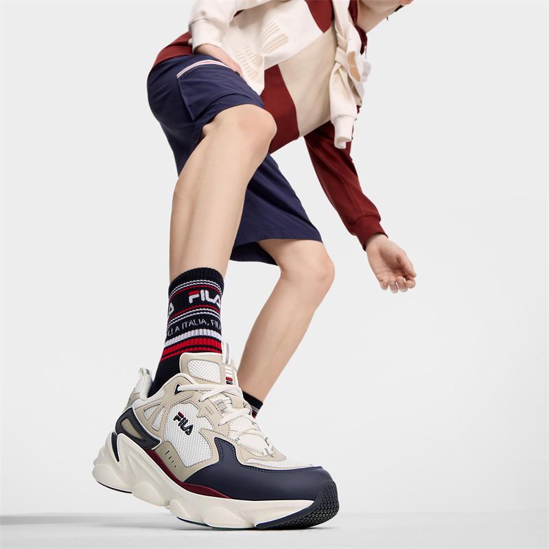 FILA Simple Thick Sole Height Increasing Low Top Casual Shoes Men sneaker White Brown F12M422111FSP