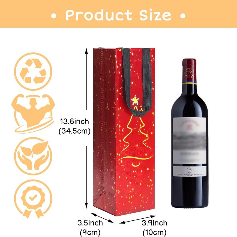 1 Pcs Red Wine Bottle Gift Champagne Pouch Merry Christmas Wine Bags Glittering Non Woven Insulated Wine Bags For Christmas Party