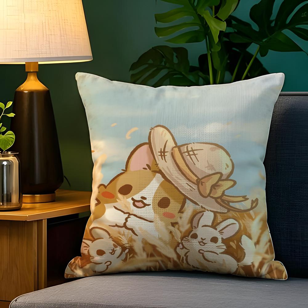 Cute cartoon animal girl decor Pillow Case Natural Linen Pillow Case DoubleSided Decor Sofa Pillowcase Home Decor
