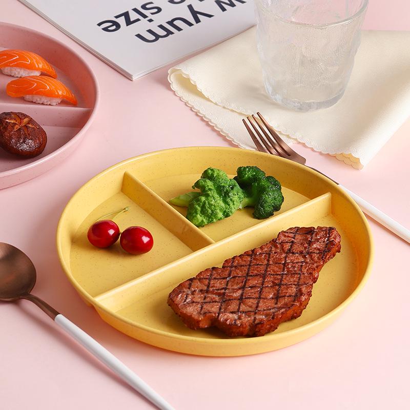 Wheat Straw Portion Control Plate - Three-Compartment Fat-Reducing Round Plastic Plate