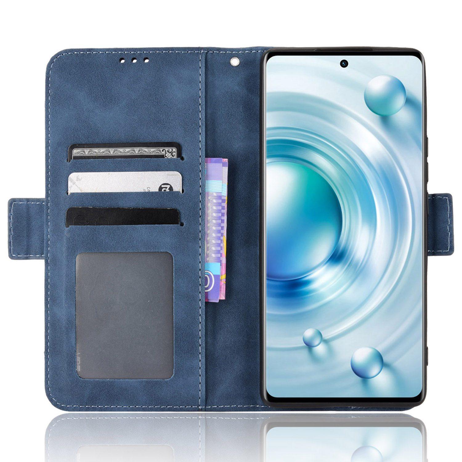 

Multiple Card Slots Leather Cover for vivo X80 5G,PU Leather Wallet Stand Folio Flip Phone Case Blue