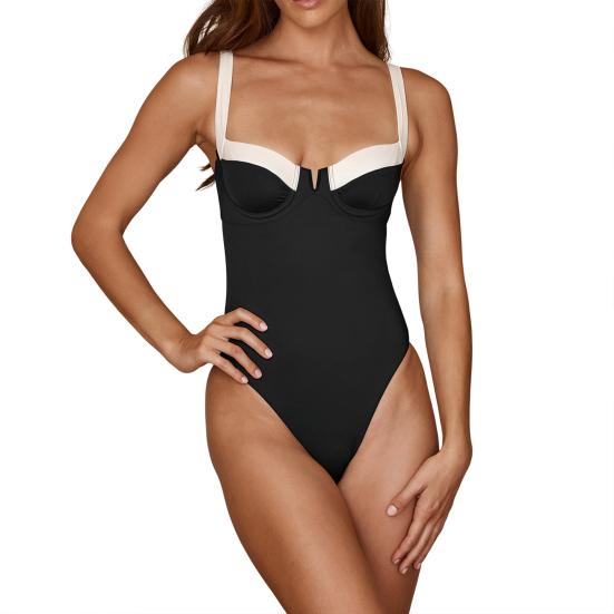 Costume da bagno intero da donna sexy monokini patchwork colorato senza schienale con ferretto, costume da bagno da spiaggia