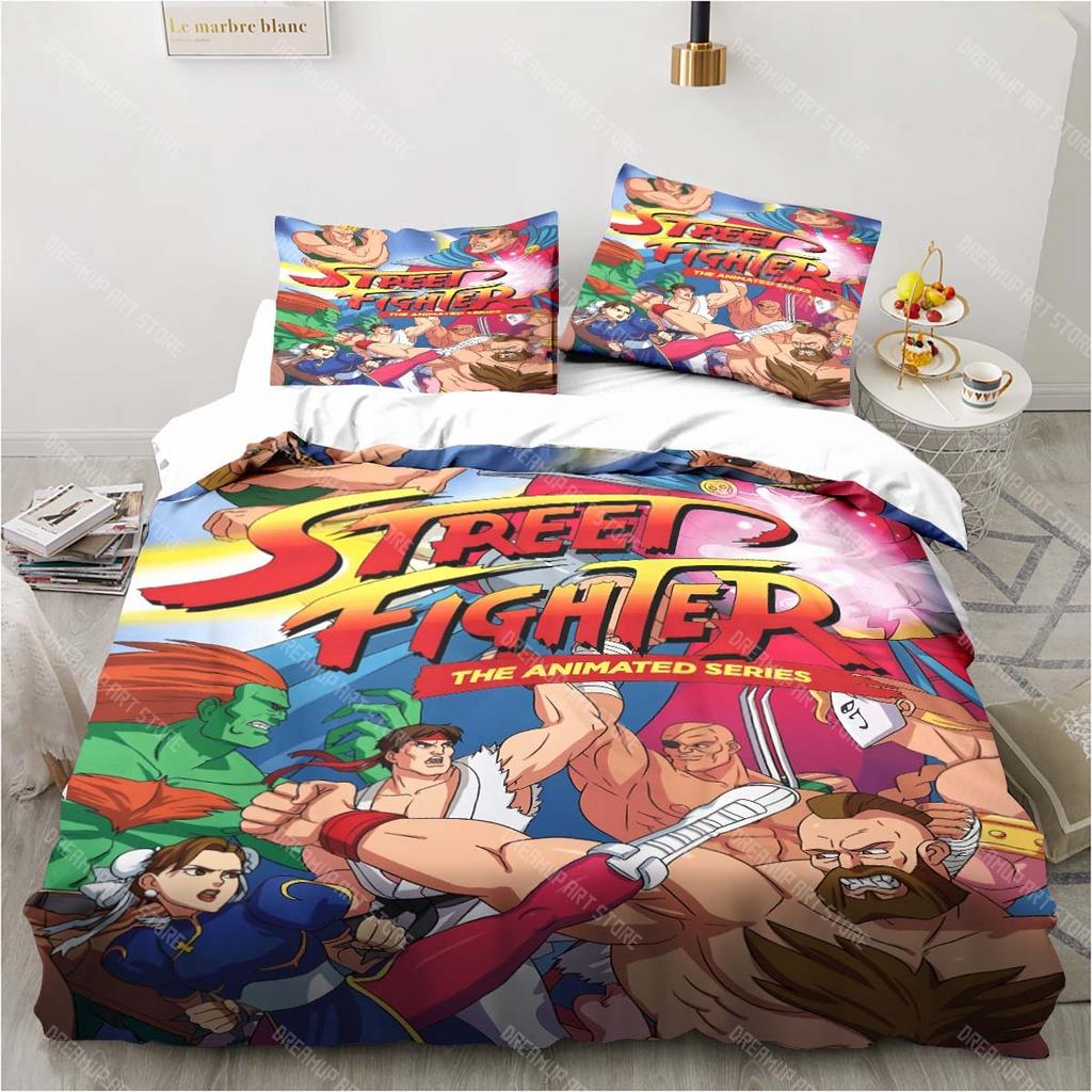 3D Street Fighter Retro Game Bedding Pillowcase Quilt Cover Single Piece Bedding Three-piece Set Single and Double Bedspread