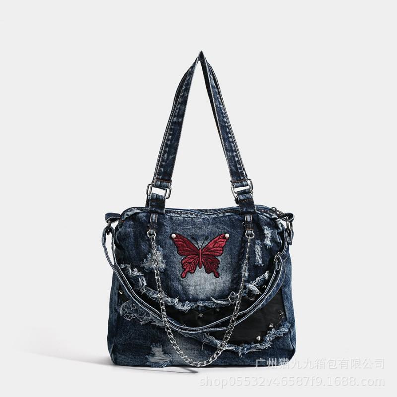 Denim Bag Tassel Messenger Butterfly Shoulder Cross-body Women s Large Capacity Zipper королевский синий