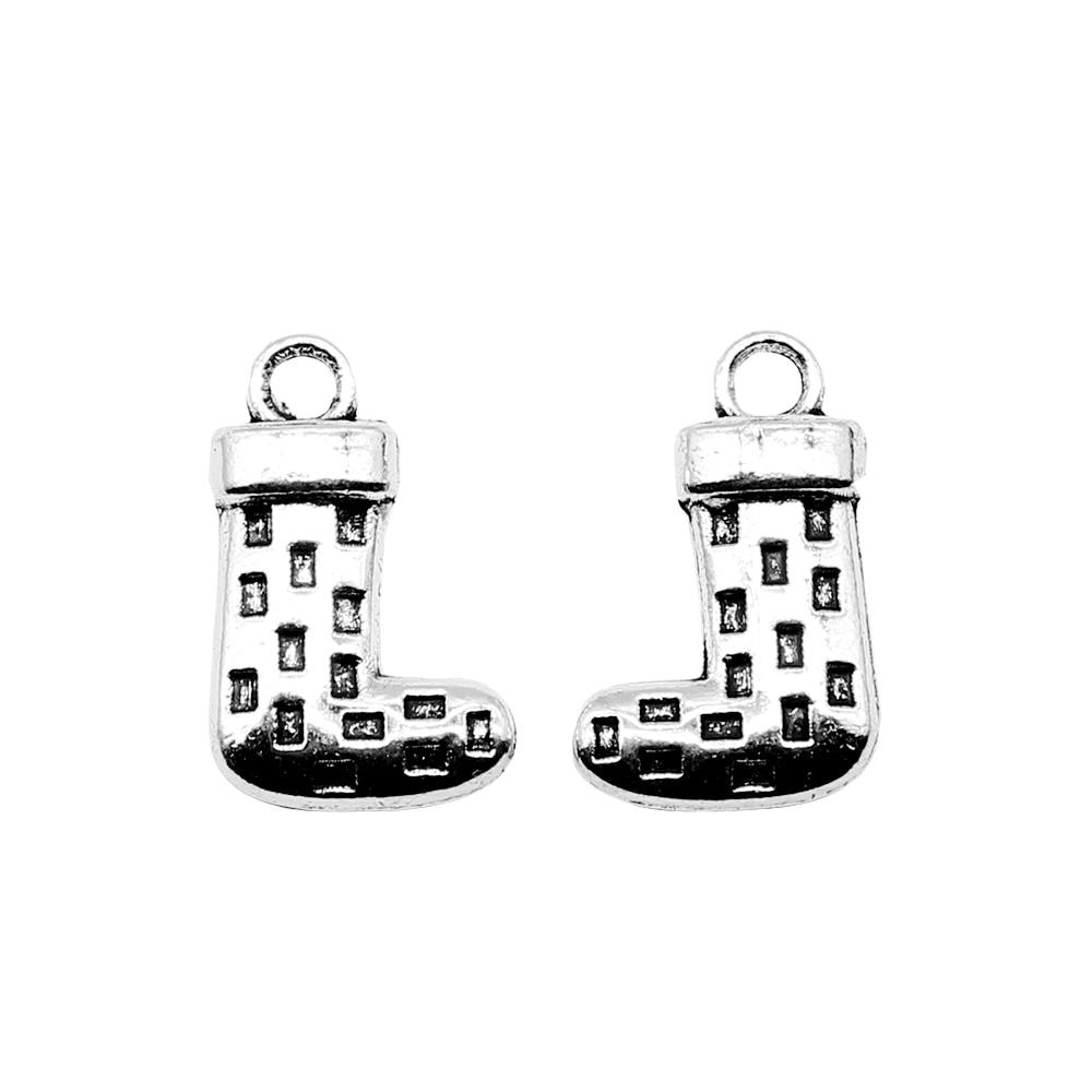 

5шт Рождественские носки Шармы Шармы Античное серебро Цвет Цинковый сплав 10X16mm