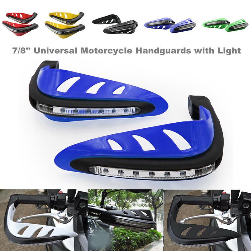 2pc 7/8'' Motorcycle Brush Hand Guards LED Turn Signal Light Handguard Protector
