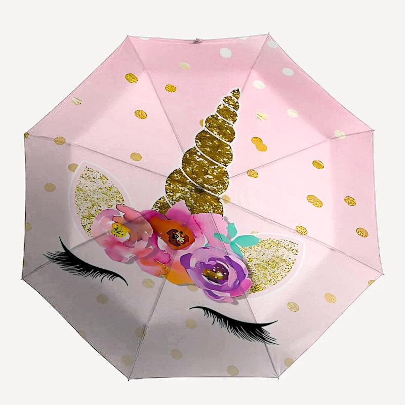 

1PC Unicorn Flowers Umbrella-8-Rib Reinforced Portable Folding Travel Suitable for All Seasons Outdoor Daily , Fun Design-Z0441