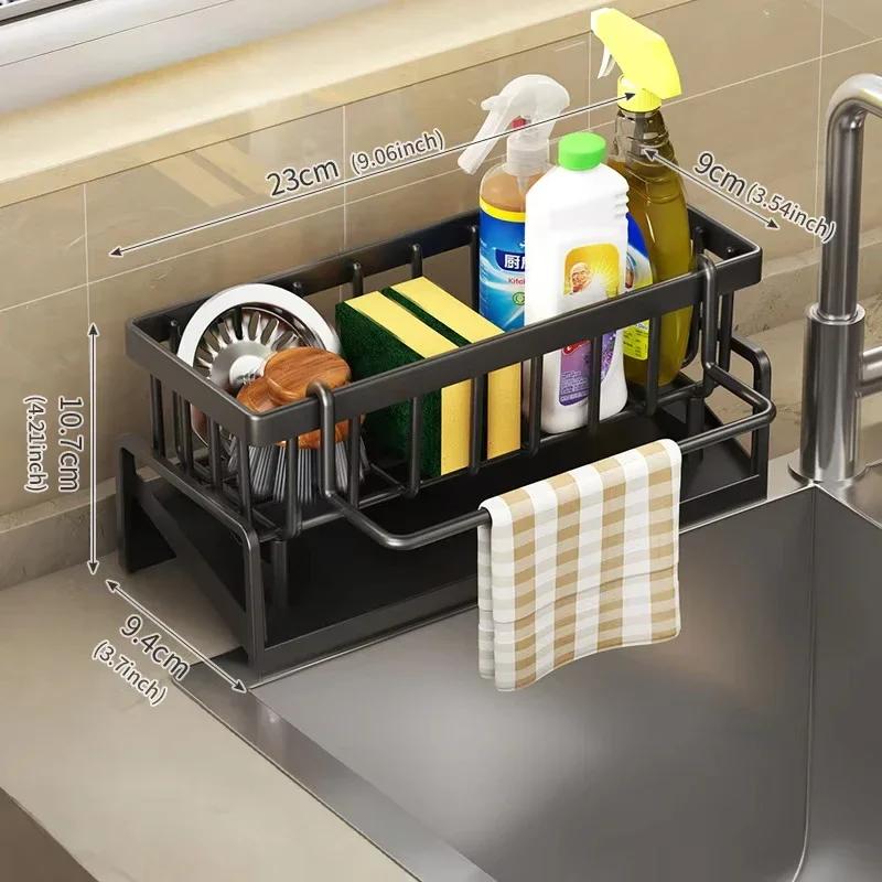 Kitchen Sink Organizer Sponge Holder Dish Cloth Drying Rack with Slanted Drain Tray for Countertop Storage