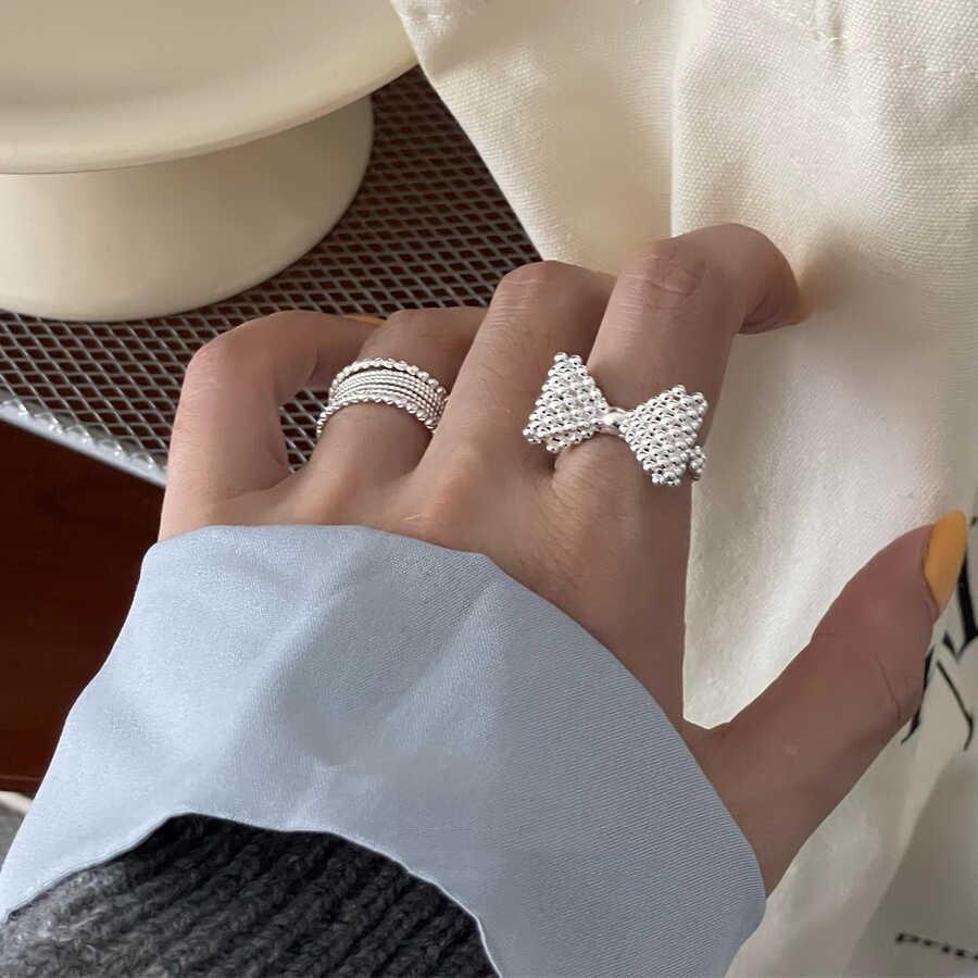 Xiaomi 925 Sterling Silver Rings Fashion Hip Hop Vintage Couples Creative Big Bow Design Thai Silver Party Jewelry Birthday Gifts