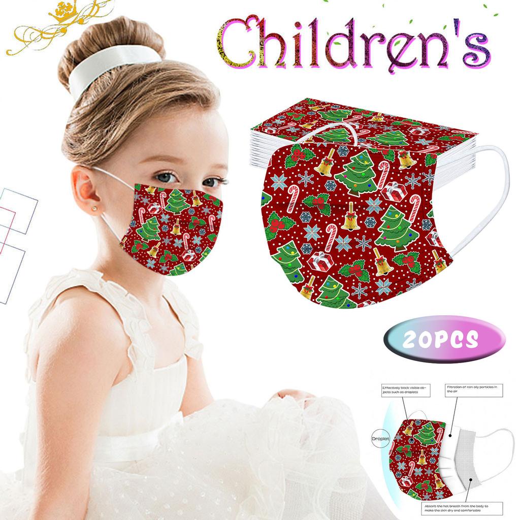 20PC Children'S Christmas Printed Mask Disposable Protective Face Mask