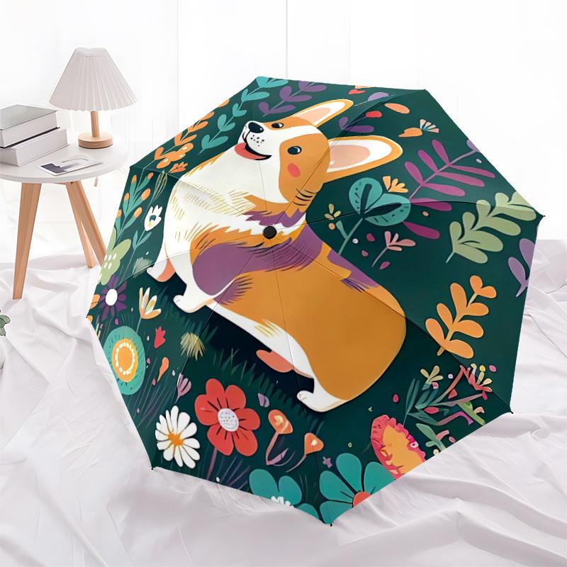 1pc Floral Corgi Fashionable Automatic Opening/Closing Folding Umbrella with 8 Bones, Windproof Portable, Daily Use061