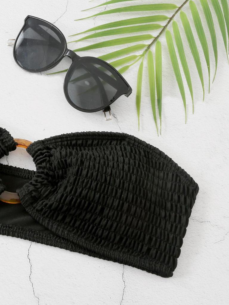 Evropsko-americké jednobarevné bikiny bez ramínek s trojúhelníčkovými kalhotkami 2025