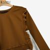 ZANZEA Women Vintage U-Neck Long Sleeve Fake Two Piece Pullover Sweaters