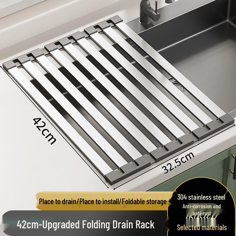304 Stainless Steel Retractable Folding Kitchen Sink Dish Drainer Basket Rack