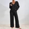 Women's Loose Fit Two-piece Loungewear Set Long Sleeve Knit Top Elastic Waist Wide Leg Pants Solid Ribbed Casual Tracksuit