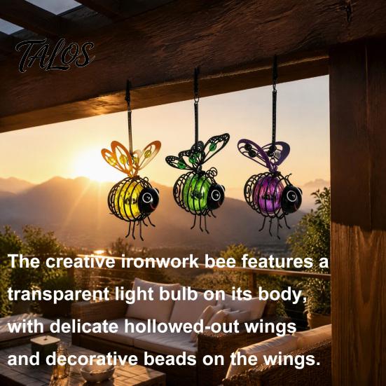 Automatic Dusk To Dawn Lights 2Pcs Solar Hanging Bee Lanterns, Waterproof Decorative Garden Lights, Cute Metal Yard Ornaments Insect Night for