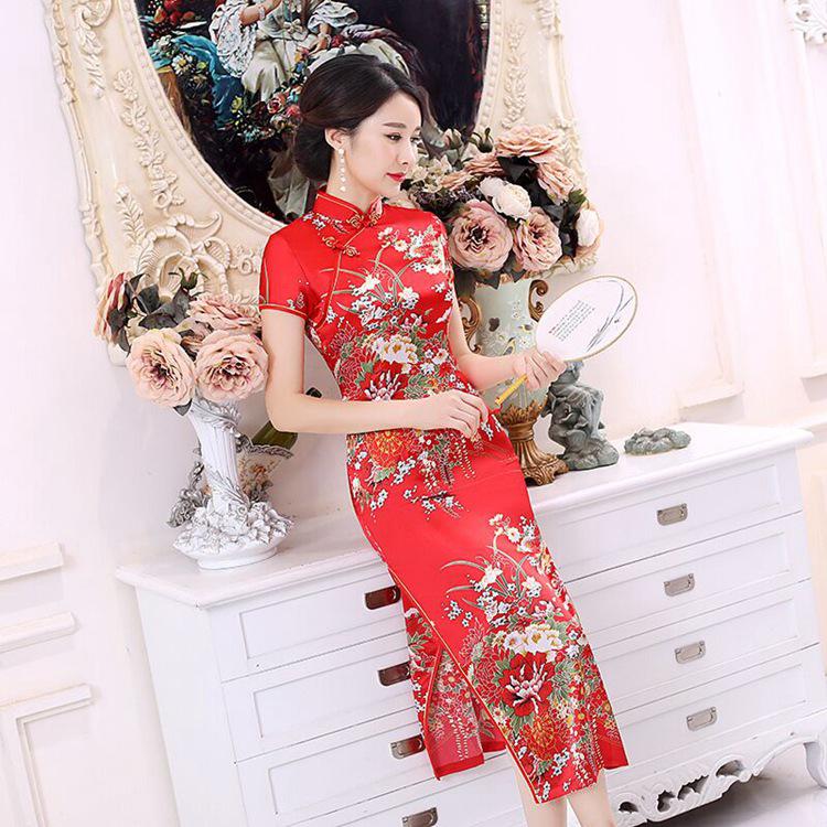 Plus Size Retro Long Cheongsam Dress - Chinese Style, Old Shanghai
