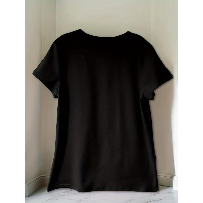 European Size [New Recommendation] Joyful Pattern Printed T-shirt, Women's Casual, Vacation, Short-sleeved Round Neck, Spring and Summer
