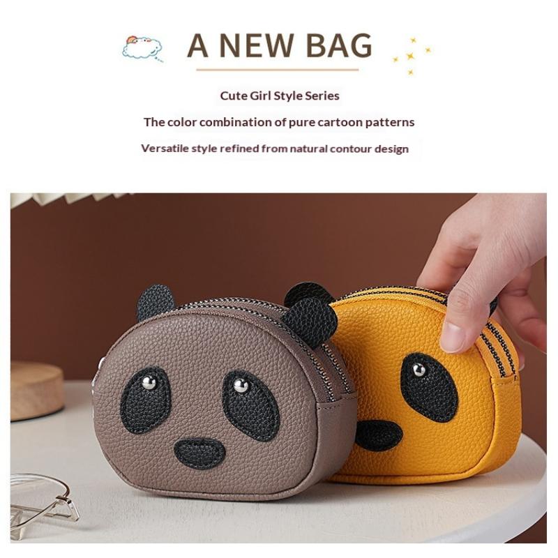Creative Double Layer Coin Purse Panda Shape Multifunctional Key Bag Zipper Portable Small Handbag