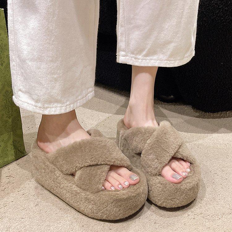 

Пушистые тапочки на толстой подошве для женщин, чтобы носить новые осенне-зимние домашние теплые хлопковые тапочки 39 хаки