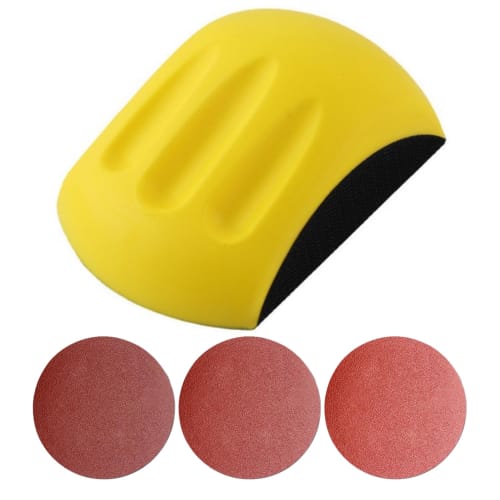 KaminoKa Mouse-Shaped Hand Sander, Fits 125mm Round Sandpaper, DIY Polishing, Surface Finishing, and Chamfering (Set of 15 Sandpapers, 3 Types)