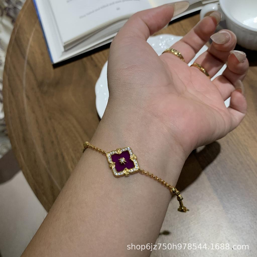 Lasbuchi Court Style Four-Leaf Clover Natural White Fritillary Tiger Eye Bracelet Light Luxury High-End Jewelry