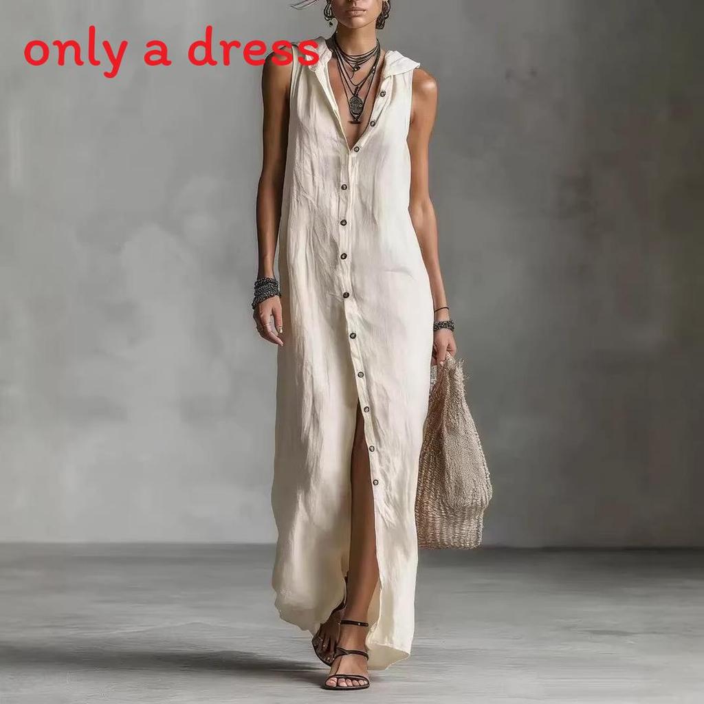 Long Sleeveless Spliced Dress With Polo Collar For Casual Travel And Streetwear