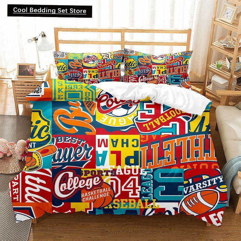 Hippie Graffiti Duvet Cover Set King Queen Size for Kids Boys Youth Polyester Comforter Cover Modern Street Art Bedspread Cover