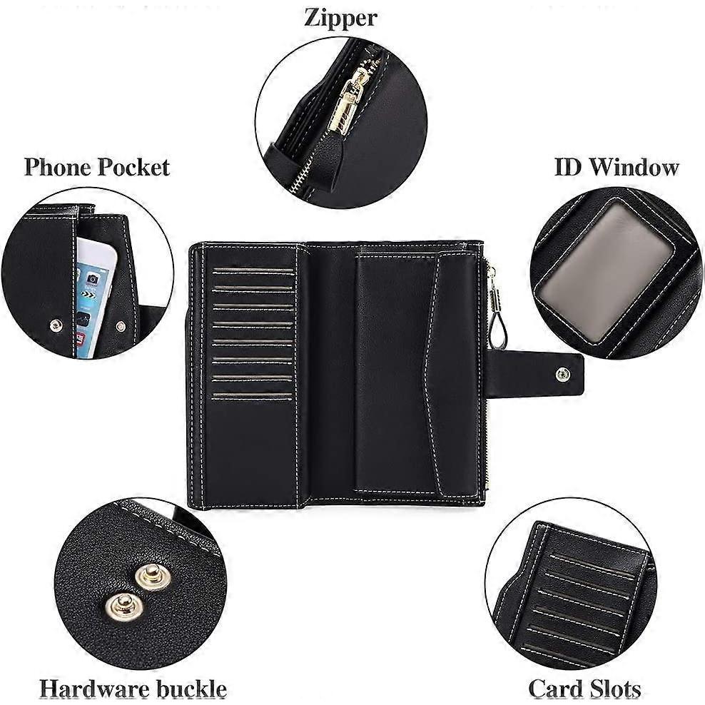 Ladies Purse, Large Capacity RFID Blocking Leather Women's Wallet with Multiple Card Slots and Zipper Coin Purse1pcsblack