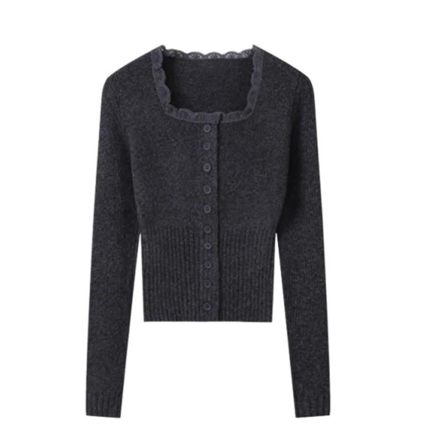 Korean sweet wind lace splicing long-sleeved knitted cardigan women's autumn and winter new slim-fitting versatile