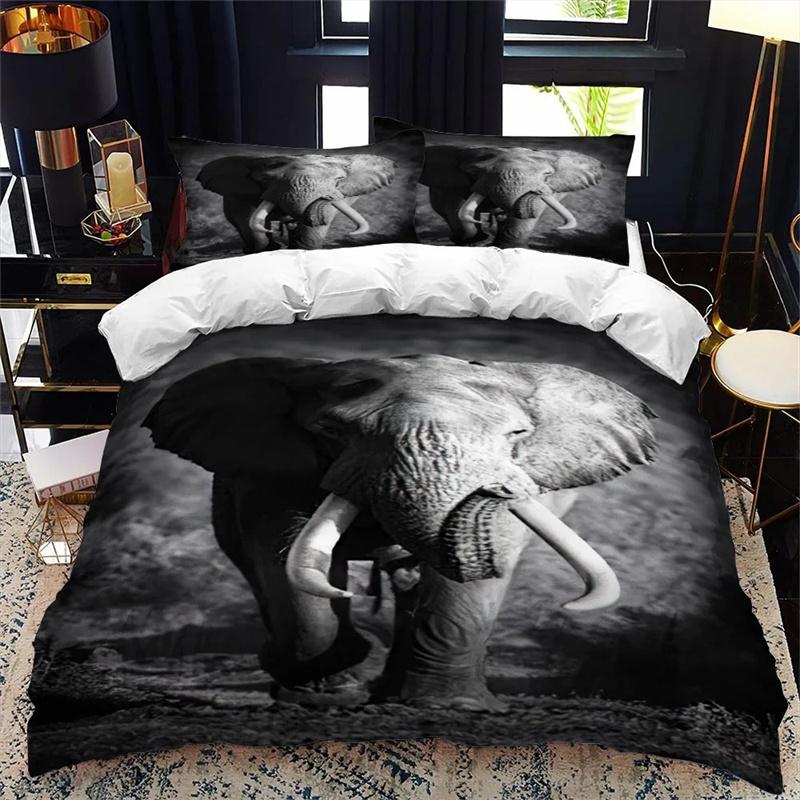 Premium African Wildlife 3D Elephant Duvet Cover African Tropical Grassland Scene Theme Bedding Bedroom Decoration For Women Men Kids