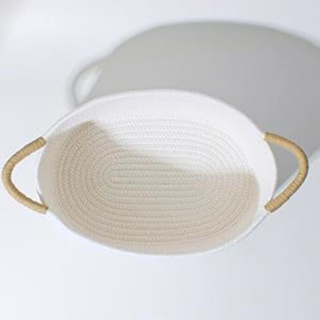 Cesto Decorativo in Corda di Cotone Bianco con Manico per Organizzazione Articoli da Scrivania Risparmio di Spazio Cesto per Snack