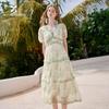 Elegant French Floral V-Neck Midi Dress