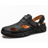 Hot Men Roman Sandals Genuine Leather Classics Black Sandals Non-Slip Rubber Sole Flat Beach Slides Slipper Man Plus Size38-48