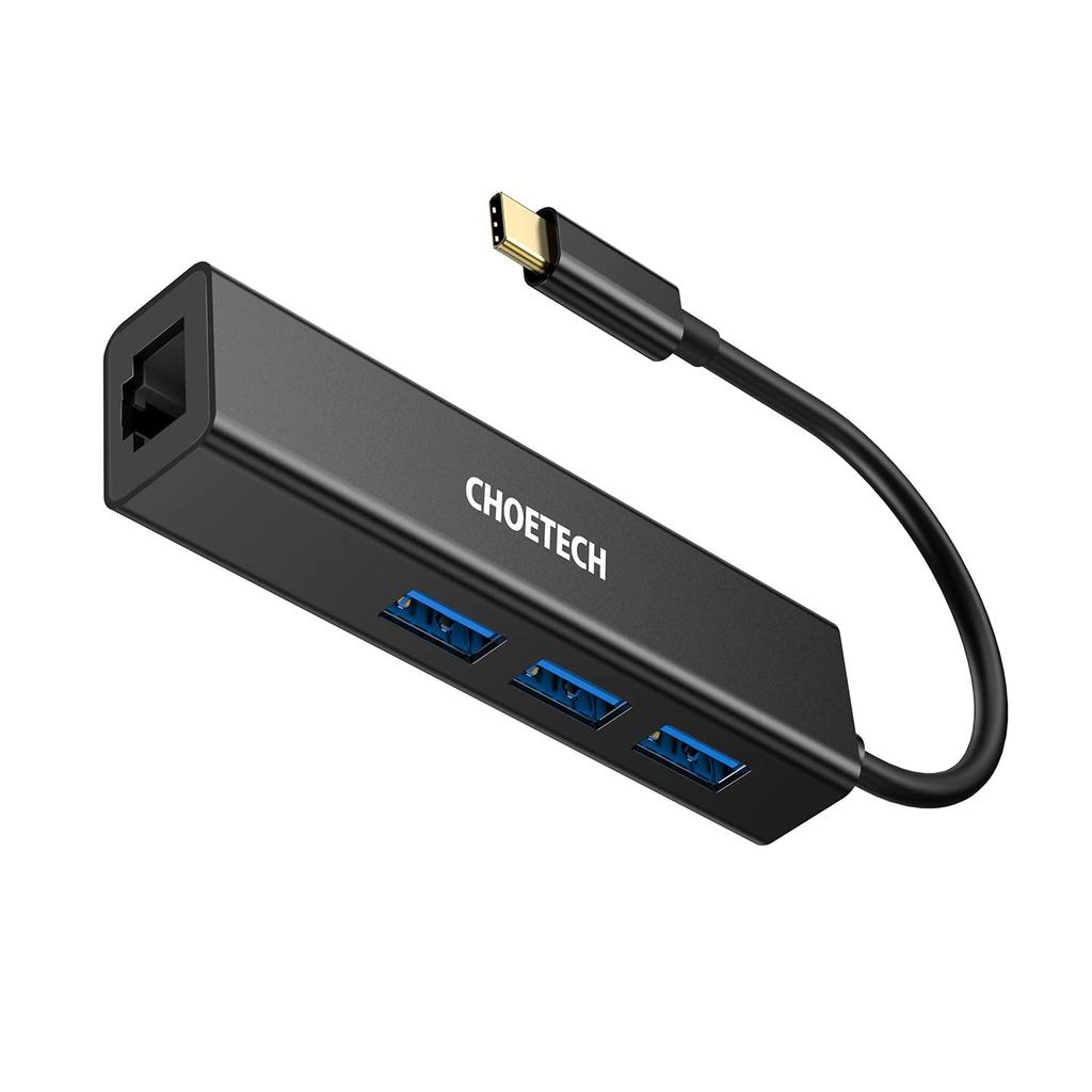 CHOETECH To RJ45 4in1 Hub Gigabit Ethernet High Speed LAN Network Adapter Compatible with MacBook USB3.0 Type-C Etc. HUB-U02