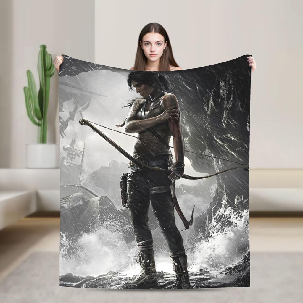 Tomb-Raider Lara Croft Blanket Cover Fleece Survival Video Game Warm Throw Blanket for Sofa Couch Quilt Multi-function