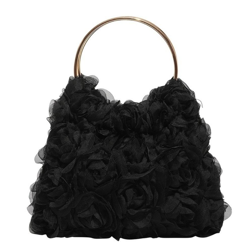 Versatile Elegant Floral Clutch Purse Black/White Rose Flower Evening Bag Lace Floral Metal Handle Bridal Handbag For Women чёрный