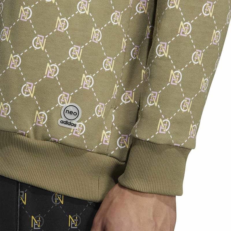 adidas NEO Full Printed Sports Loose Round Neck Sweatshirts 'Olive Green' Men's HM1993