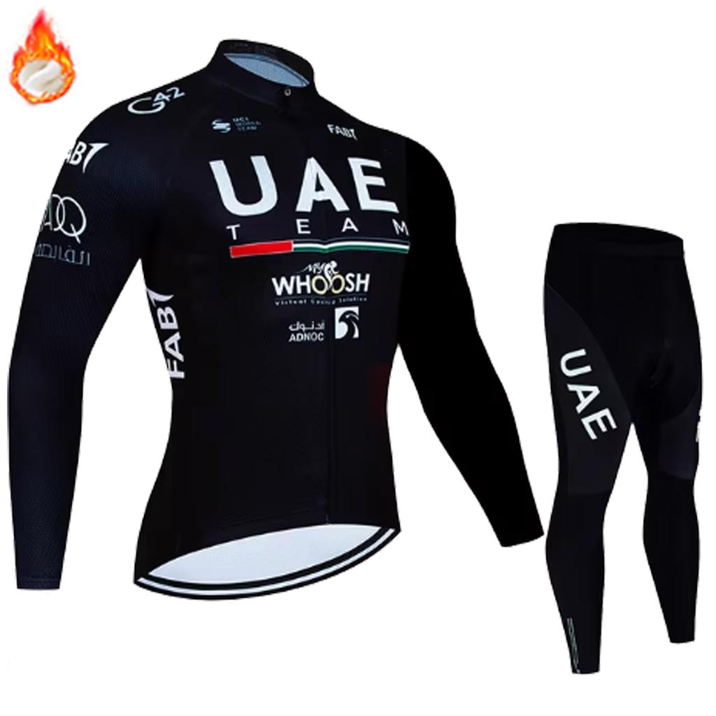 Team UAE Winter Long Sleeve Thermal Fleece Cycling Jersey Set Bib Pants Ropa Ciclismo Bicycle Clothing MTB Bike Jersey Uniform
